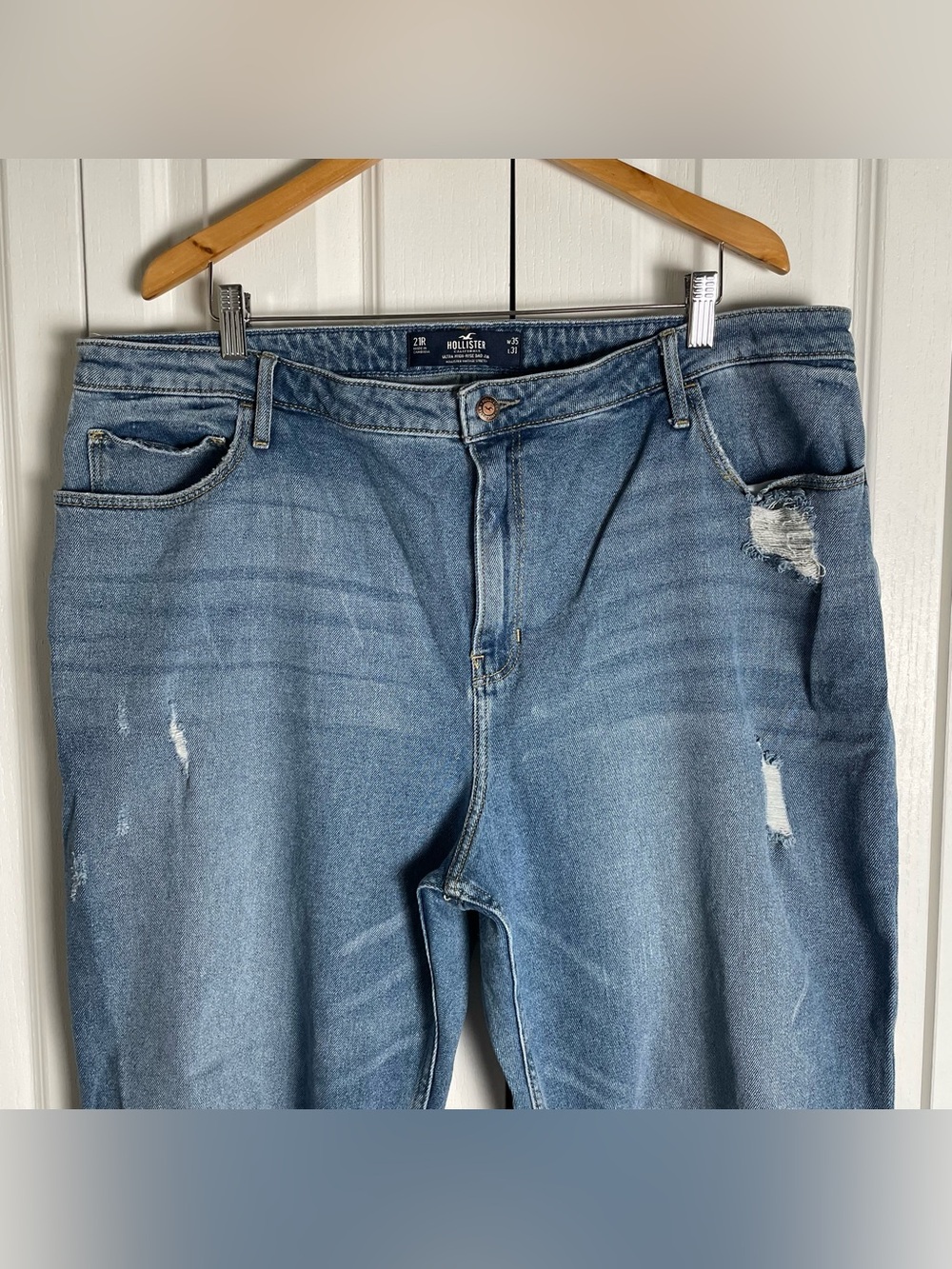 Hollister Ultra High Rise Dad Jeans Women’s Plus Size Curvy 21R 35W Blue Stretch - Picture 2 of 11